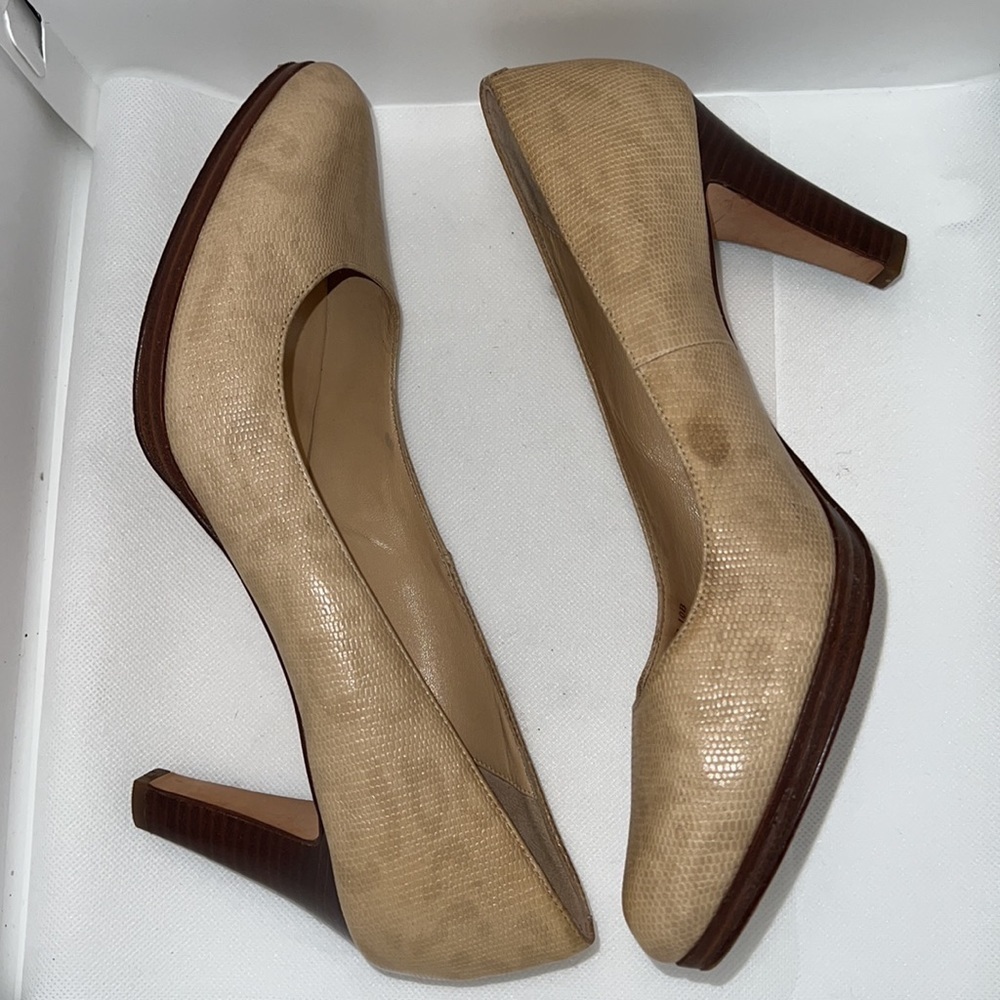 Cole Haan cheetah faded print over pattern beige leather pumps shoes‎ Sz 10